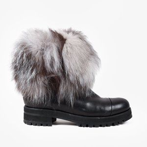 Jimmy Choo Dana Black Leather Grey Fur Boots